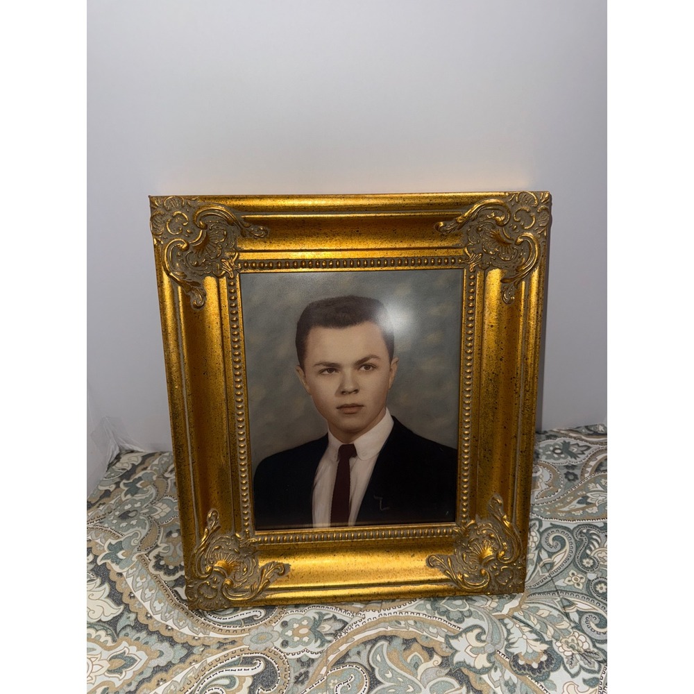 Vintage Ornate Gold Picture Frame with Studio Portrait Mid Century Decor 12x14